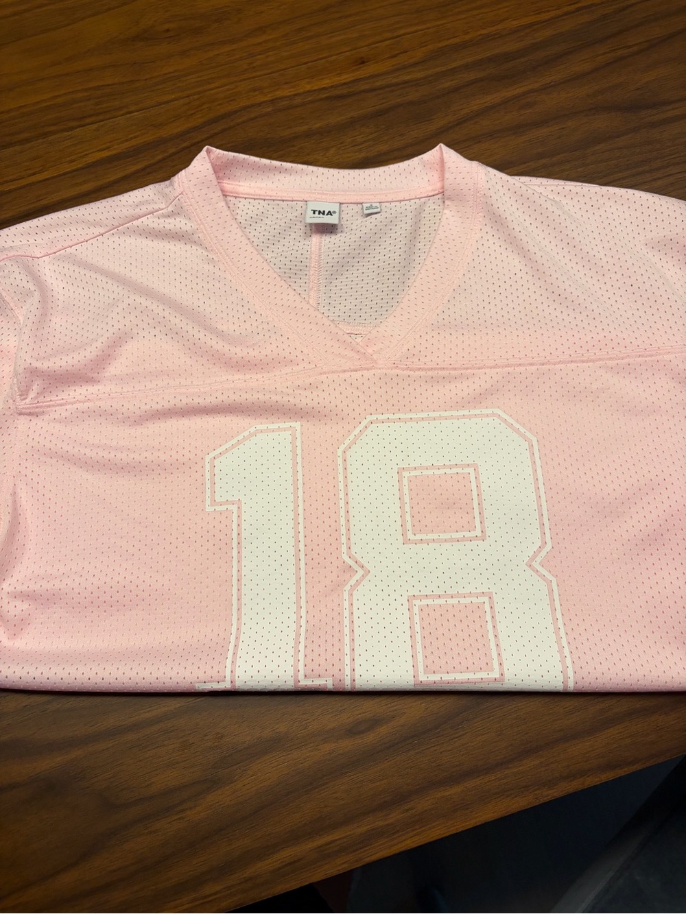 TNA Light Pink Perforated Mesh Top with V-Neck